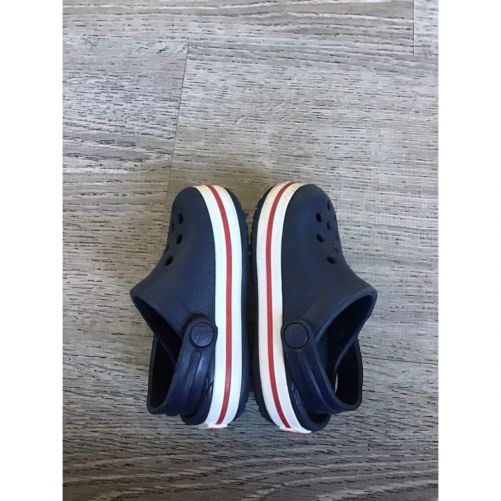 Crocs Crocband Clog Slip On Shoes Toddler Baby 4 C4 Navy White Red Stripe
